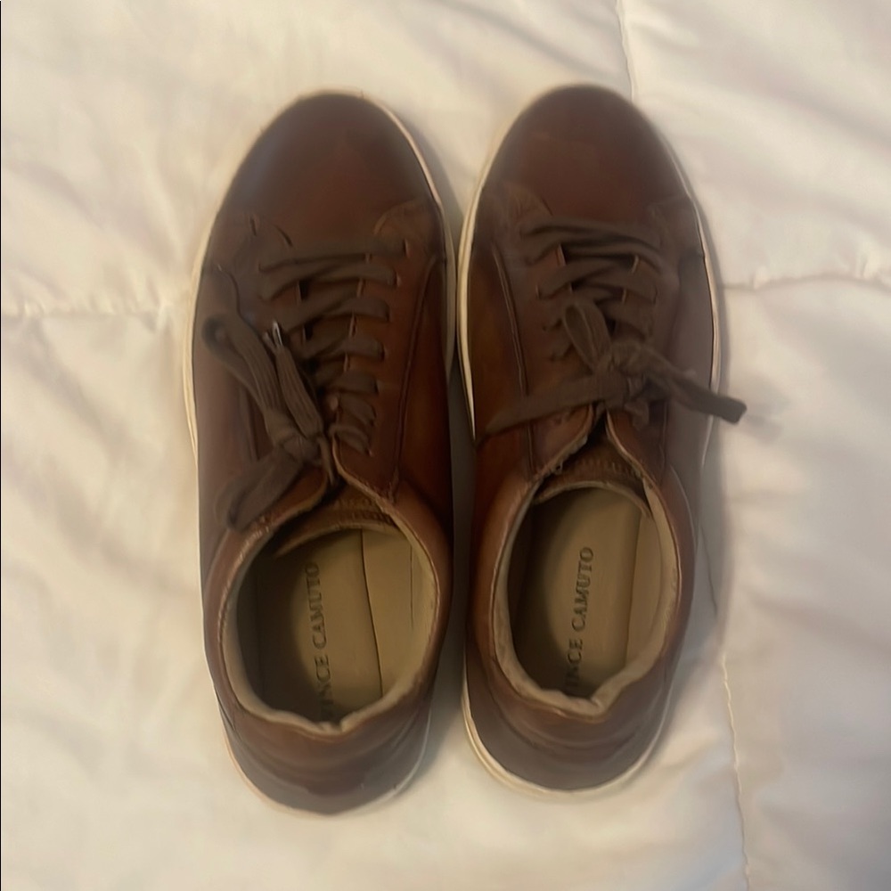 Vince Camuto Men's Brown Leather Low-Top Sneakers 8 medium 41 mint